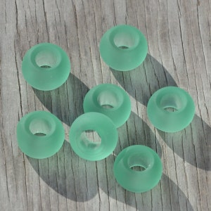 Sea glass beads More Colors~4 pcs (14X8mm) Green Cable Style Large Hole  Rondelle Cultured Sea Glass Bead Pendants