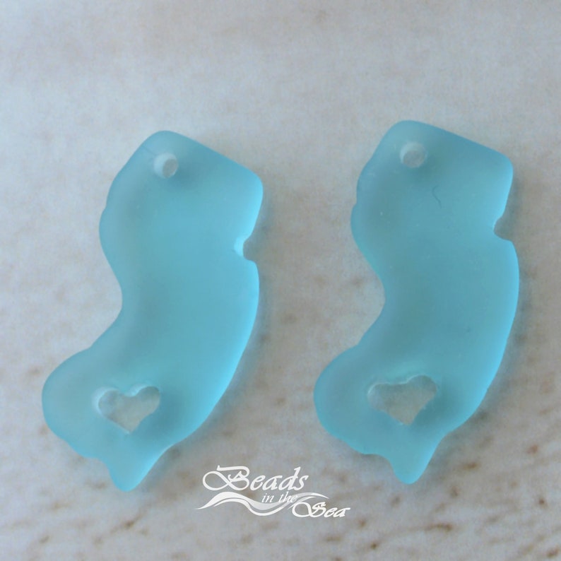 Sea Glass Small NJ 2pcs 27x14 mm State CharmI Heart New Jersey Exclusive Cultured Sea glass Beach Glass Beads 1. Turquoise Bay