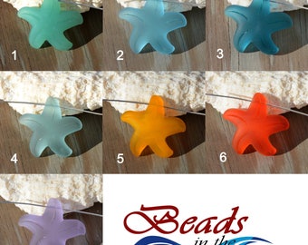 Sea Glass More Color 1pc (32mm) LG Top-Side-Drilled Rainbow Starfish Cultured Sea Glass Beads Beach Glass Necklace Pendant Bead - 1 Piece