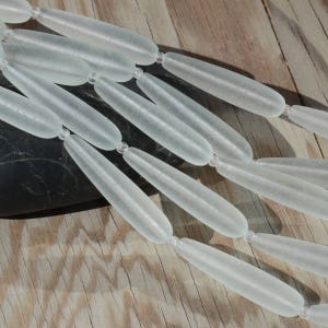 Sea Glass Teardrop Green 5pcs (38X8mm) Length-drilled Cultured Sea Glass~Jewelry Making Supply~Beach Glass Beads