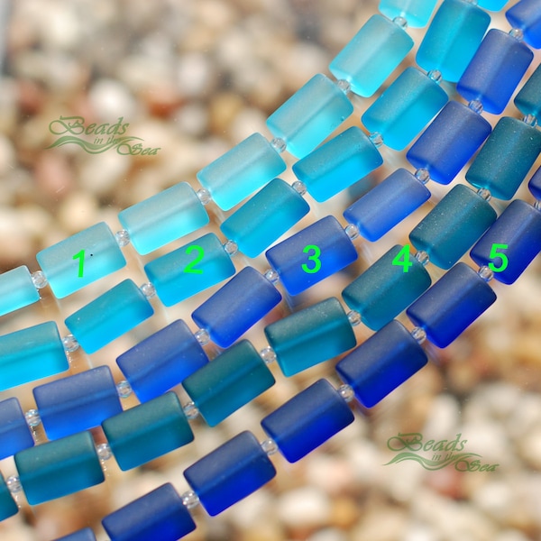 PILLOW Rectangle Blue 12PCs (14X10mm) Cultured Sea Glass~Jewelry Making Supply~Beach Glass Beads - 8"