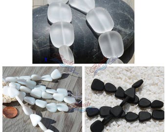 Sea Glass Freeform SM Black White 6PCs (14X14mm) Cultured Sea Glass ~Jewelry Making Supply~Beach Glass Beads - 4" (6pcs/strand)