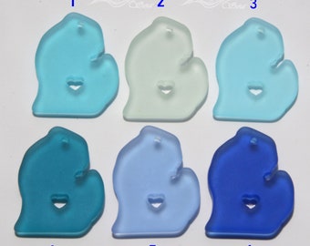 Sea Glass MI Blue State Charm - 2pcs (27x22mm)~Lt Sea Foam Green ~ EXCLUSIVE ~ I heart Michigan Earring size Cultured Sea glass Beads