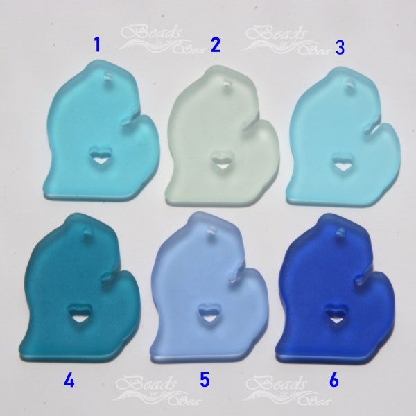 Sea Glass MI Blue State Charm - 2pcs (27x22mm)~Lt Sea Foam Green ~ EXCLUSIVE ~ I heart Michigan Earring size Cultured Sea glass Beads
