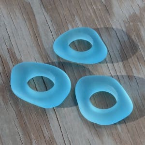 Sea Glass Fancy Rings Blue 3-Pieces-Set Large Hole Cultured Sea Glass~Jewelry Making Beads~Beach Glass Pendant Bead