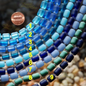 Sea Glass Blue MED Barrel 17pcs (10x8mm)  Sea Glass Nugget Coral ~ Sea Glass Beads~ Cultured Sea Glass Beach Glass Beads - 8&quot;