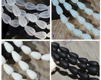 6PCs (16x10mm) White Teardrop Round Cultured Sea Glass Beach Glass Pendants Beads- About 4" (6pcs/strand)