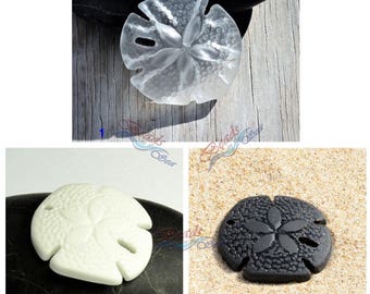 Sea Glass LG 1 pc (40X35mm) Black White Sand Dollar 2-hole Cultured Sea Glass Beach Glass Pendant Beads - More Colors