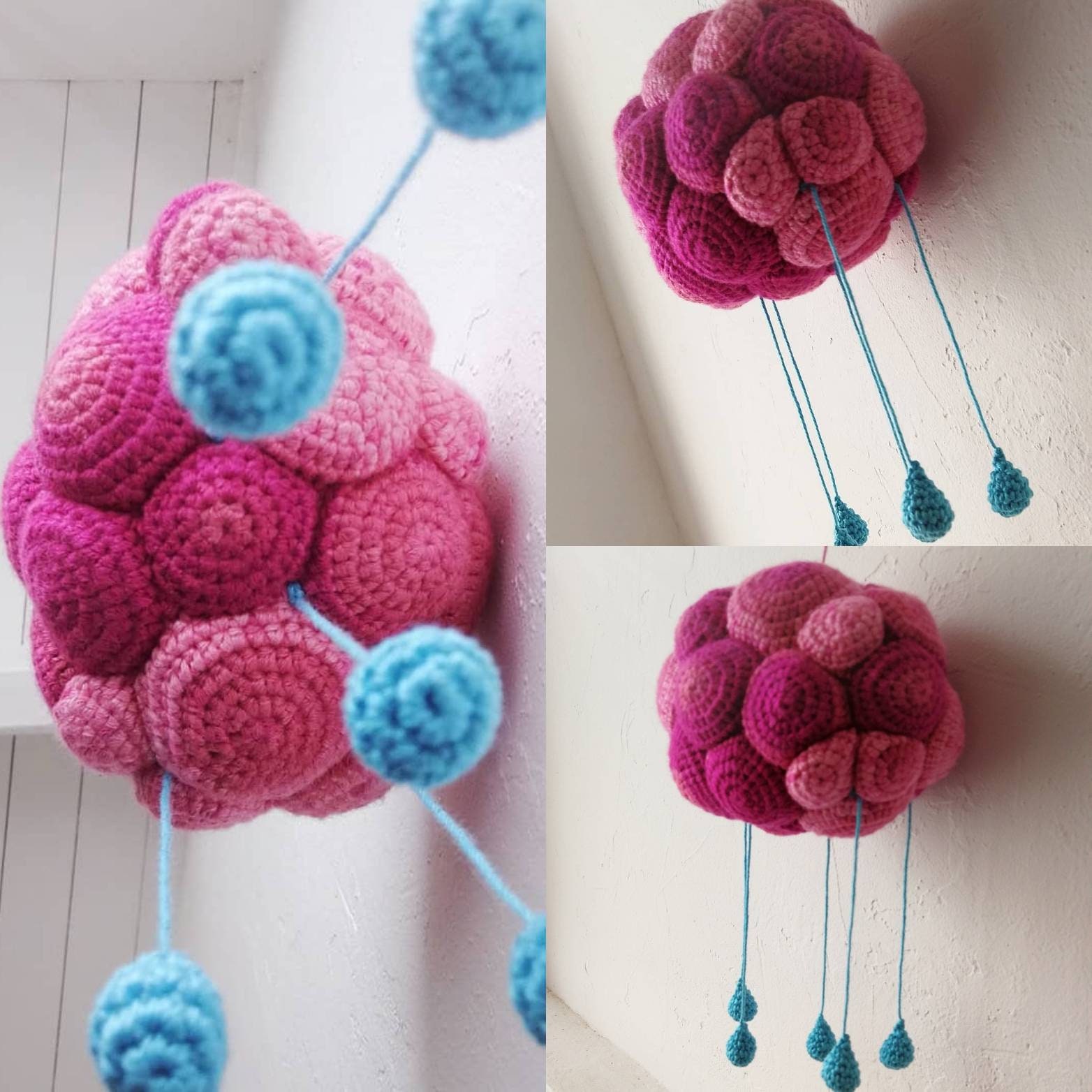 Amigurumi Mobile Doudou Nuage Rose Réalisé Au Crochet