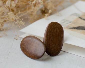 Vintage natural wooden earrings, modern minimal style, dark wood oval earrings