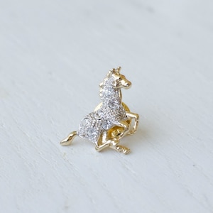Horse Vintage lapel pin brooch gold plated pave animal pin with rhinestones