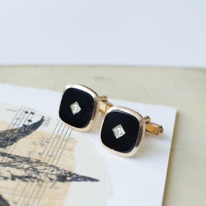 Black glass Vintage cufflinks with crystal Victorian style