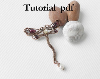 Jewelry Tutorial, Art Nouveau style dragonfly pendant in wire wrap technique for intermediate, Digital download DIY project