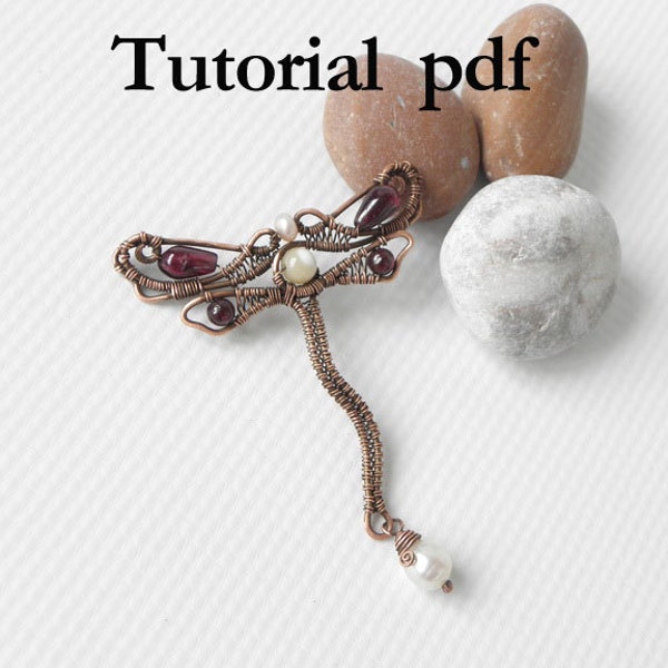 Jewelry Tutorial, Art Nouveau style dragonfly pendant in wire wrap technique for intermediate, Digital download DIY project