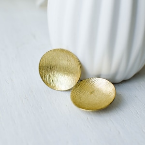 Vintage gold textured plate clip-on earrings, round clip on earrings in concave hemispheres form