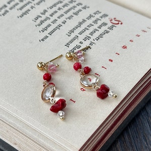 Coral Earrings, Earrings with natural gemstones and Swarovski crystals