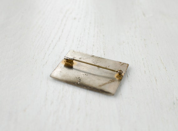 Rectangular cloisonne vintage brooch with the flo… - image 3