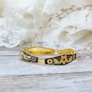 Vintage Spanish Damascene bracelet,  Toledo bracelet with birds and flowers