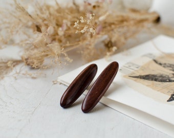 Vintage natural wooden earrings, modern minimal style, dark wood earrings