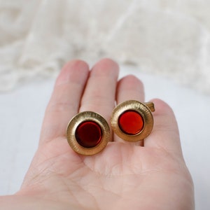 Vintage cufflinks with decorative red acrylic insert image 3