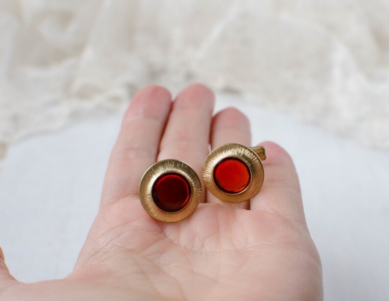 Vintage cufflinks with decorative red acrylic insert image 3