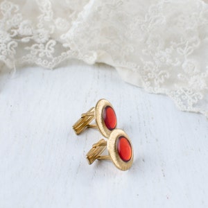 Vintage cufflinks with decorative red acrylic insert image 4