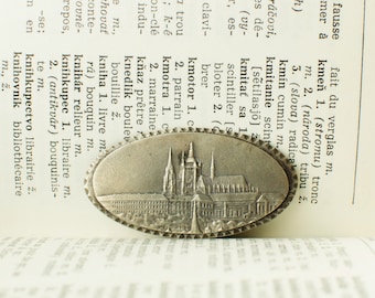 Prague castle vintage oval brooch, gift for travel memories