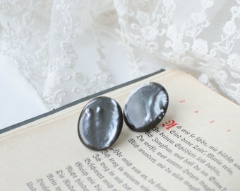 Vintage dark gray mother of pearl silver clip-on earrings, quiet luxury style