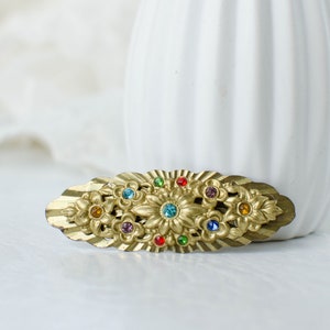 Art deco Antique Czech brooch with flowers and multicolor crystals, Collectible vintage brooch, Costume jewelry
