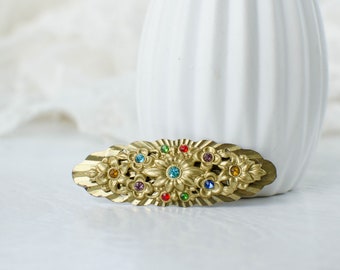 Art deco Antique Czech brooch with multicolor crystals