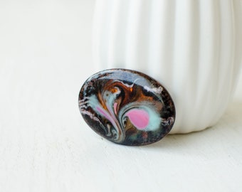 Ceramic Oval Vintage brooch Abstract Watercolor Art jewelry