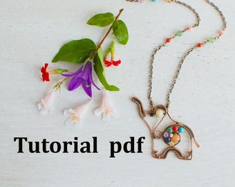 Wire Wrap Elephant Necklace Tutorial, Mosaic Jewelry Lesson (PDF Pattern)
