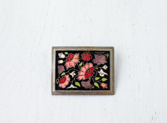 Rectangular cloisonne vintage brooch with the flo… - image 7
