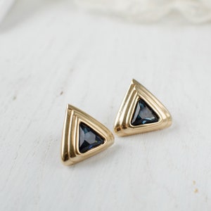 Triangular clip on earrings with navy blue crystals image 4
