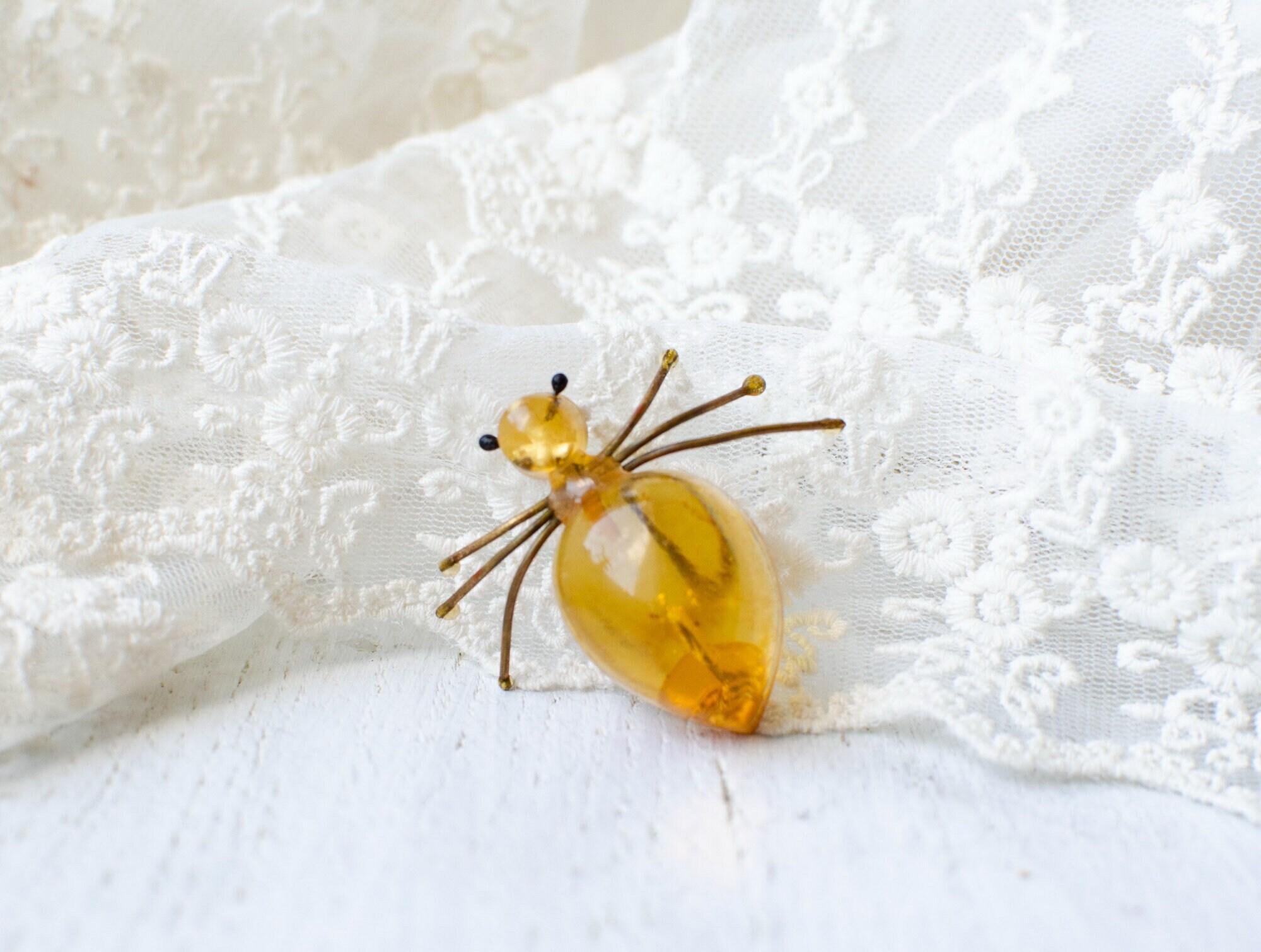 5 Broches Araignée Ambre Baltique – Style Art Déco Ancien, Vintage, Insecte Rare