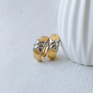 Double color half circle clip on earrings, gold and silver tone clip-on earrings
