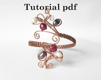 Wire wrap pdf Tutorial, Pearl bracelet for intermediate, how to make wire wrap bangle