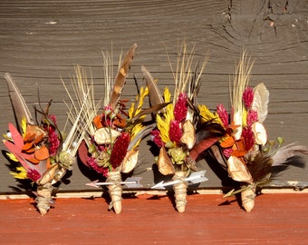 Burgundy Dried Flower Boutonniere | Rustic Feather Buttonhole