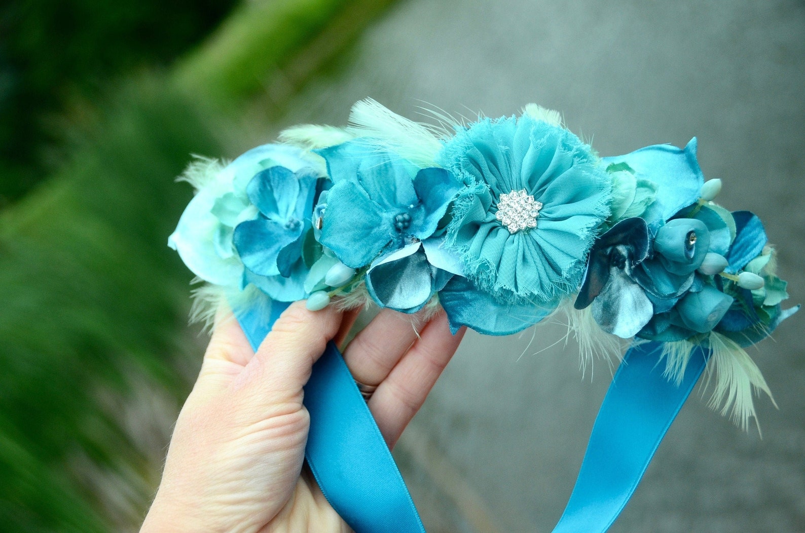 TEAL FLOWER CROWN Silk Flower Crown Turquoise Teal Peacock Etsy