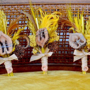 Dried flowers BOUTONNIERE |Yellow Boutonnieres | Natural Boutonnieres | Rustic Buttonholes| fall Wedding |Boho Buttonhole.