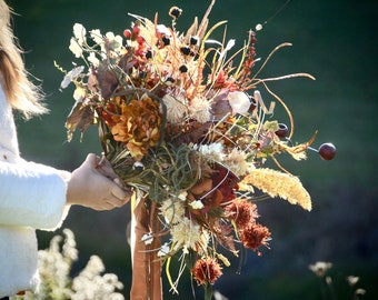 MADE TO ORDER  -Rust Burnt Orange Bridal Bouquet | Boho Silk Flower Bouquet | Dried Flowers Bouquet|Fall Colors Wedding|Extra Large Bouquet