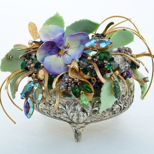 SOLD Ring Box. Vintage Jewelry Box with Porcelain Flowers and Vintage Jewelry. Valentine&#39;s Gift. Engagement. Gift Ideas for Her.