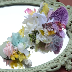 Tropical CORSAGE & BOUTONNIERE | Flower Wristlet and Buttonhole | Formal Flowers Silk |Teal, Aqua, Pink, Homecoming Dance Prom Flowers