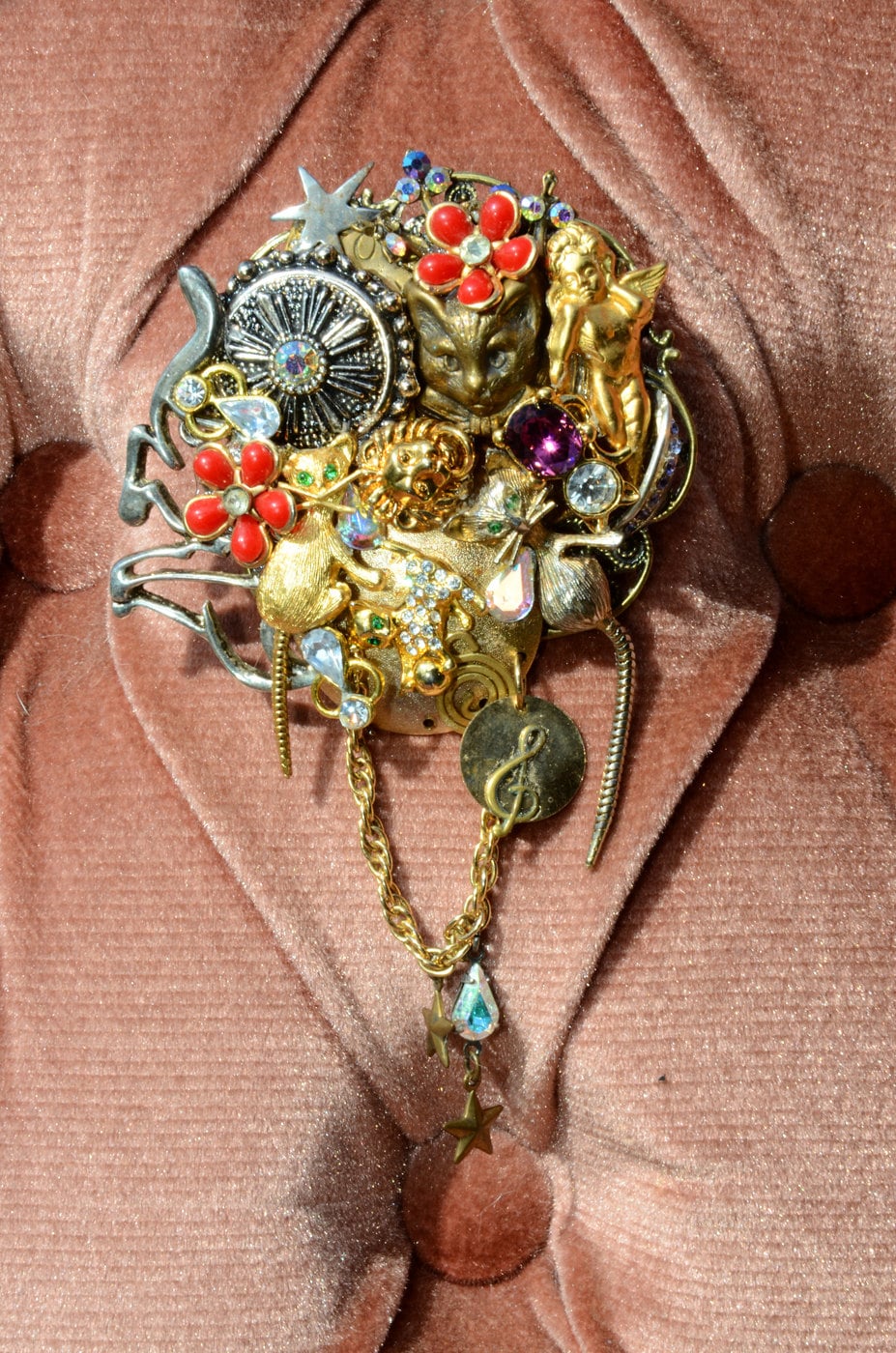 Upcycled JEWELRY BROOCH | Handmade Cat Brooch With Vintage