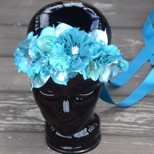 TEAL FLOWER CROWN Adult| Silk Flower Crowns Turquoise Teal|Peacock Flower Crown | Teal Wedding | Teal Flowers | Teal Headband Fabric Flowers
