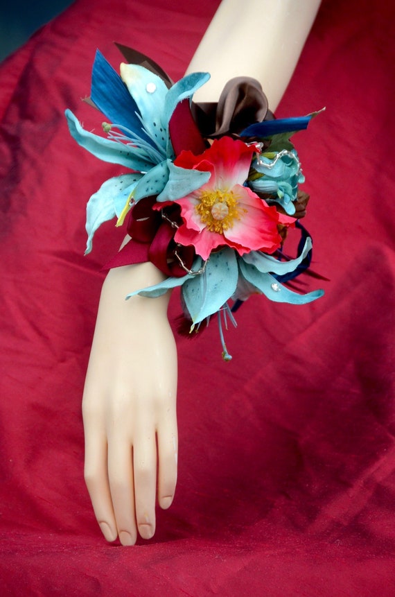 LILY CORSAGE Polsbandje Blauwe en Rode Corsage Prom Etsy Nederland