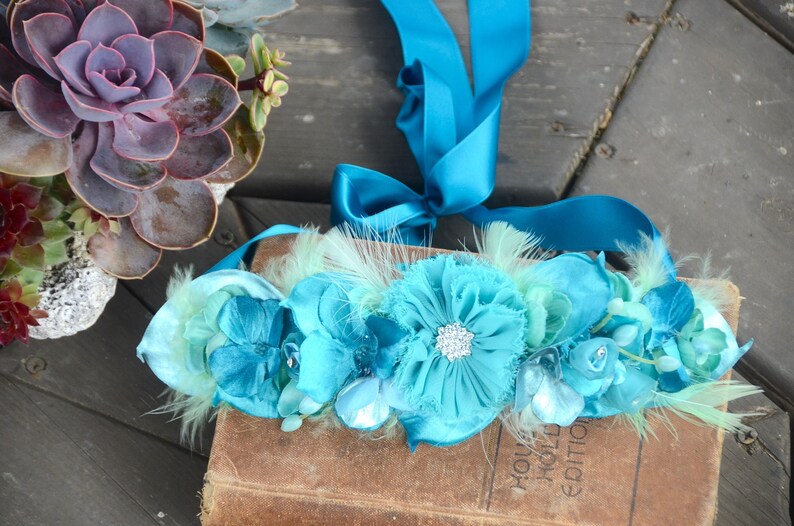 TEAL FLOWER CROWN Silk Flower Crown Turquoise Teal Peacock Etsy