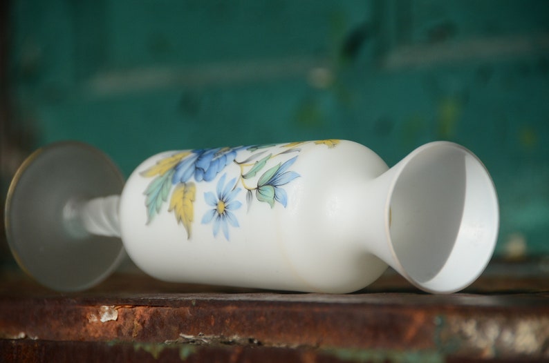 Satin Frosted Glass VASE Footed Blue and