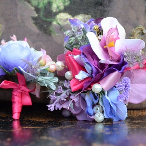 Hot Pink, Purple, Blue CORSAGE & BOUTONNIERE | Flower Wristlet and Buttonhole | Formal Flowers Silk| Homecoming Dance Prom Flowers