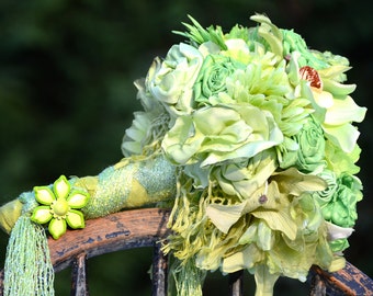 Made to Order-Example Only Listing NFS | Lime Green Bridal Bouquet |Handmade Fabric Flowers & Silk Flowers | Bright Green Wedding Flowers